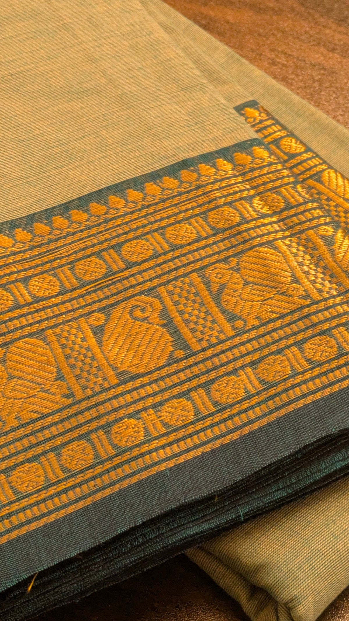 Traditional Kanchi Cotton -  Frost Ice Blue with Deep Teal Green - TKCEQ003