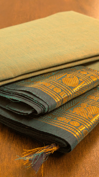 Traditional Kanchi Cotton -  Frost Ice Blue with Deep Teal Green - TKCEQ003