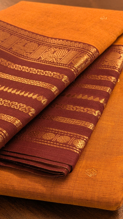 Traditional Kanchi Cotton - Golden Mustard with Deep Crimson Maroon - TKCEQ002