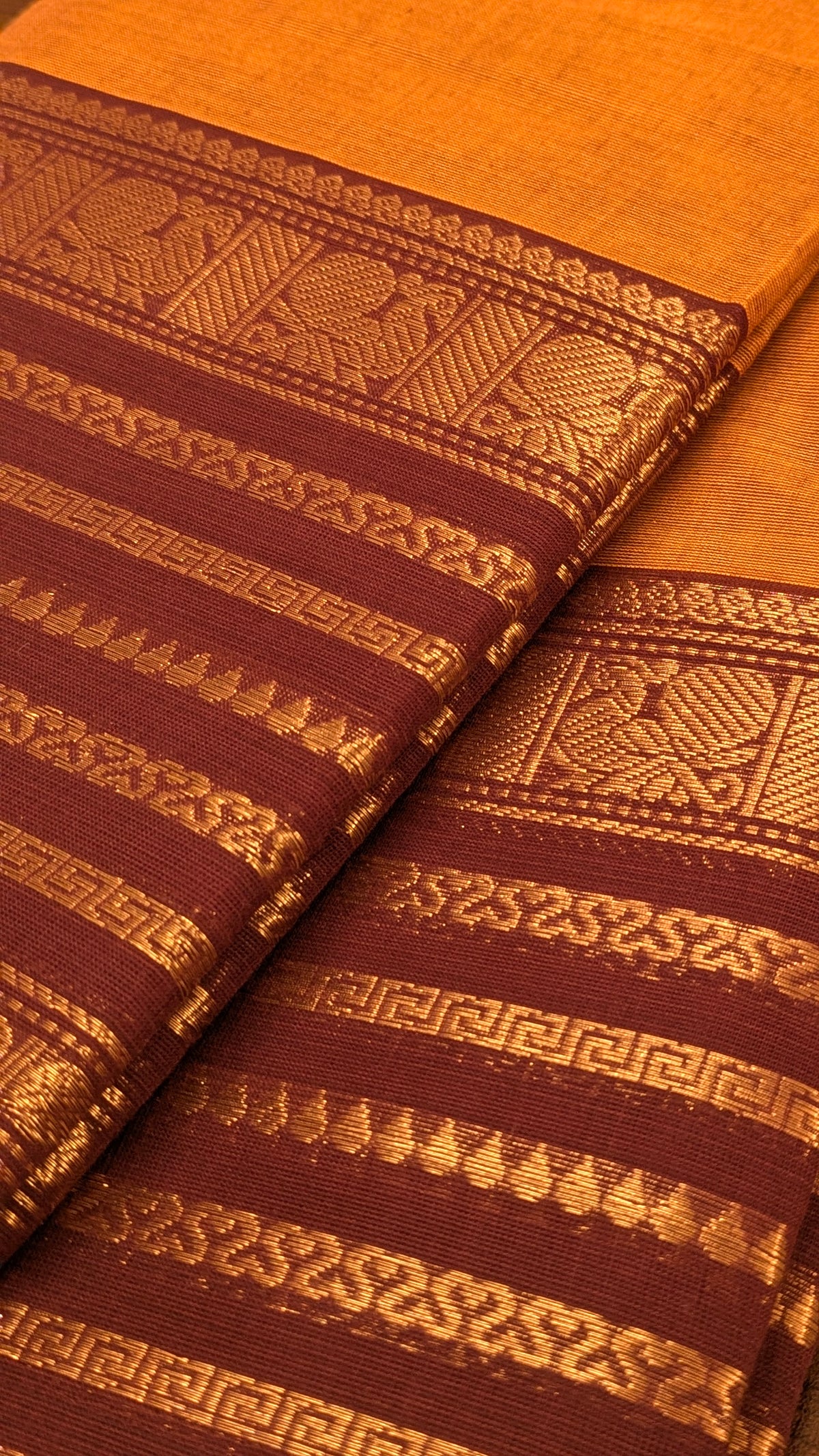 Traditional Kanchi Cotton - Golden Mustard with Deep Crimson Maroon - TKCEQ002