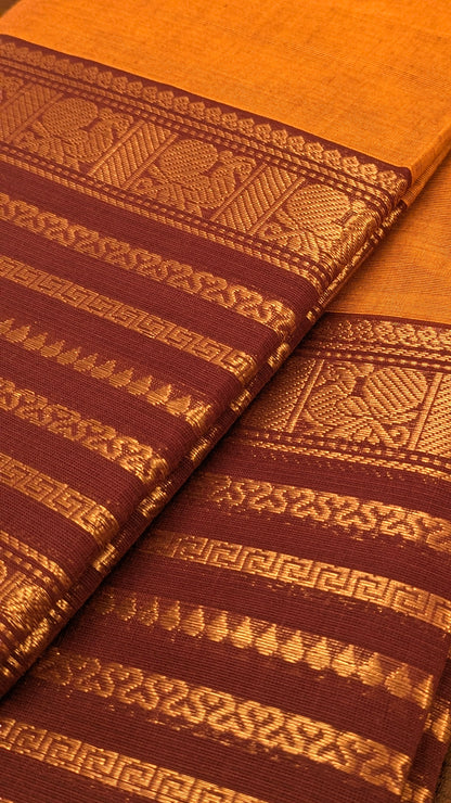 Traditional Kanchi Cotton - Golden Mustard with Deep Crimson Maroon - TKCEQ002