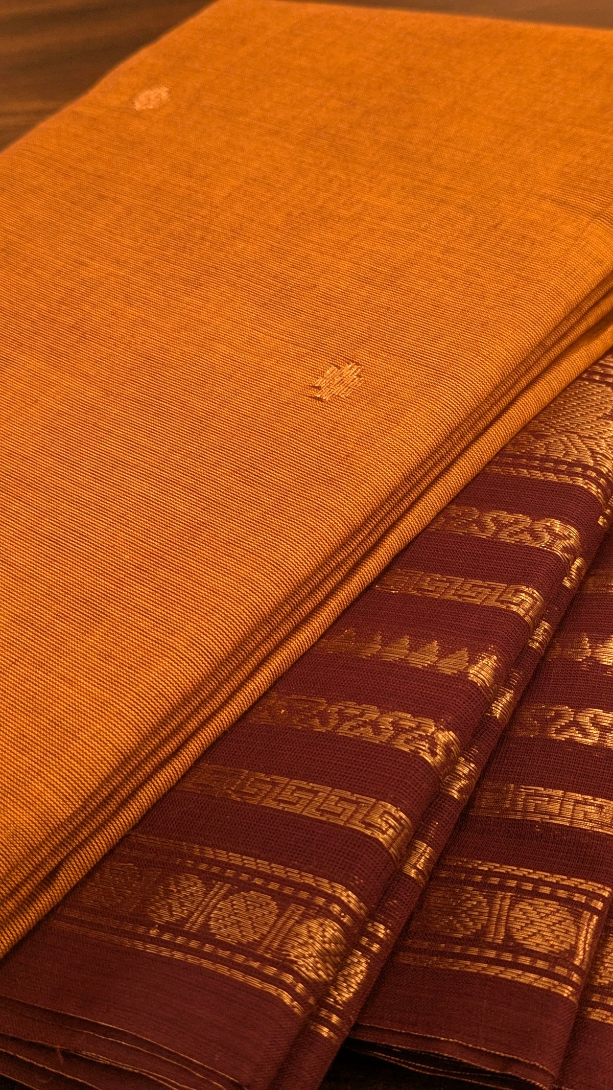 Traditional Kanchi Cotton - Golden Mustard with Deep Crimson Maroon - TKCEQ002