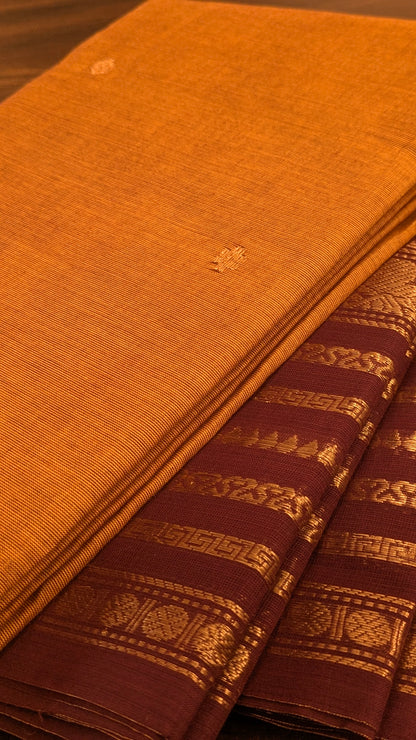 Traditional Kanchi Cotton - Golden Mustard with Deep Crimson Maroon - TKCEQ002