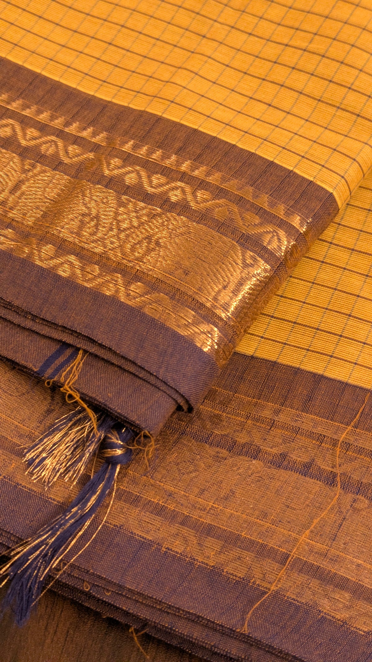 Traditional Kanchi Cotton - Warm Mustard Yellow with Lavender Purple - TKCEQ007