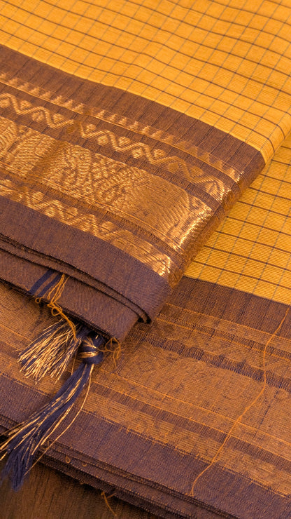 Traditional Kanchi Cotton - Warm Mustard Yellow with Lavender Purple - TKCEQ007