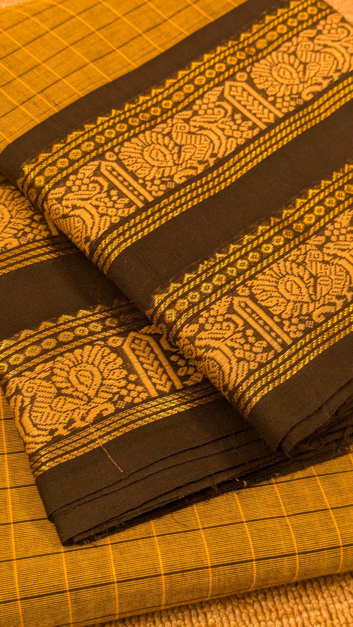 Traditional Kanchi Cotton - Golden Mustard Yellow with Jet Black - TKCEQ008
