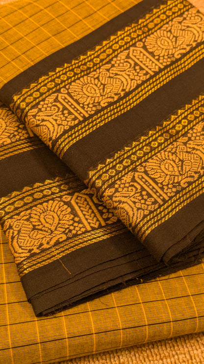 Traditional Kanchi Cotton - Golden Mustard Yellow with Jet Black - TKCEQ008