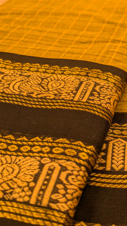 Traditional Kanchi Cotton - Golden Mustard Yellow with Jet Black - TKCEQ008