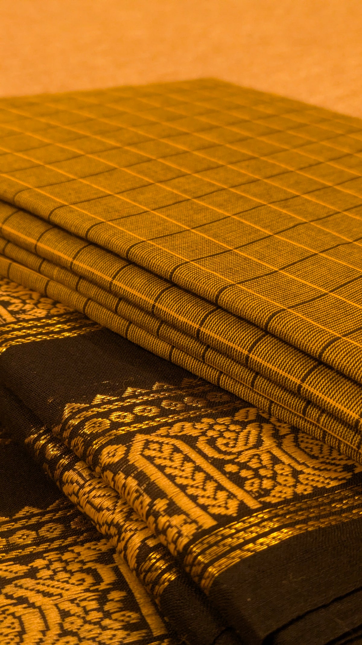 Traditional Kanchi Cotton - Golden Mustard Yellow with Jet Black - TKCEQ008