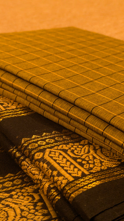 Traditional Kanchi Cotton - Golden Mustard Yellow with Jet Black - TKCEQ008