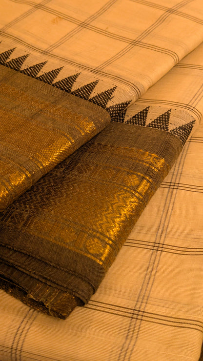 Traditional Kanchi Cotton - Ivory Off-White with Charcoal Grey - TKCEQ009
