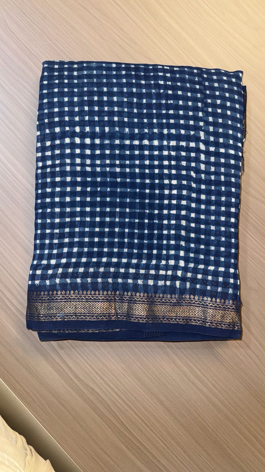 Maheshwari Silk Saree - Indigo Blue with White Dots - MSEQ008