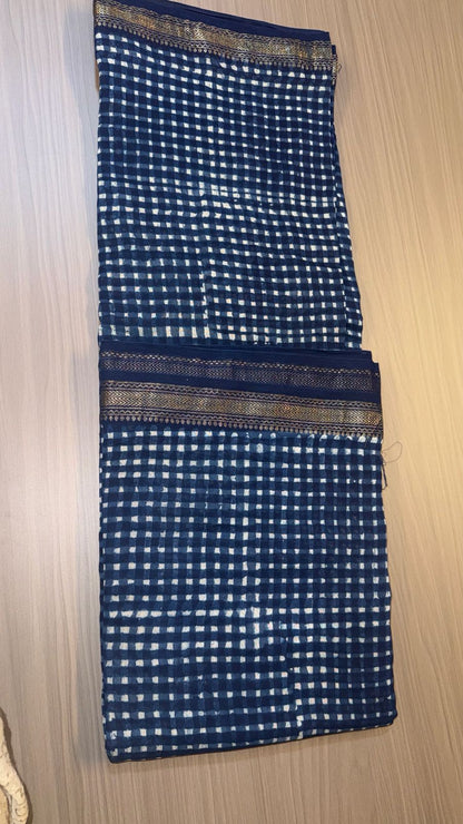 Maheshwari Silk Saree - Indigo Blue with White Dots - MSEQ008