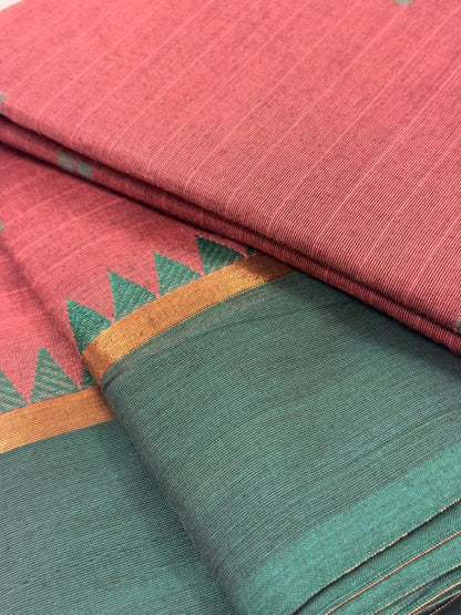 Traditional Kanchi Cotton - Dusty Mauve Pink with Sea Green - TKCEQ018