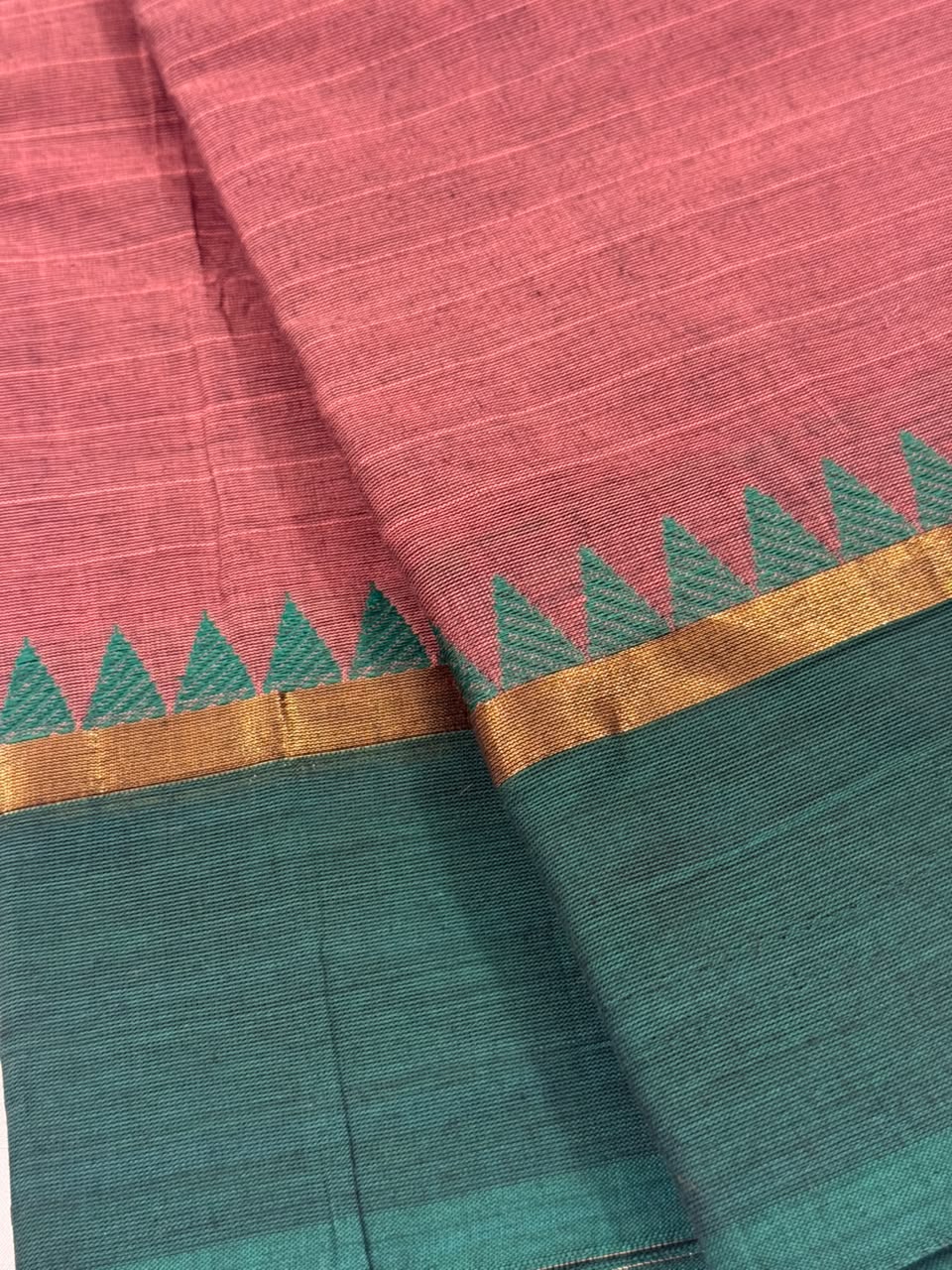 Traditional Kanchi Cotton - Dusty Mauve Pink with Sea Green - TKCEQ018