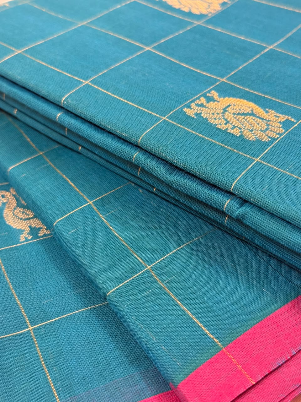Traditional Kanchi Cotton - Sky Blue with Bright Rani Pink - TKCEQ021