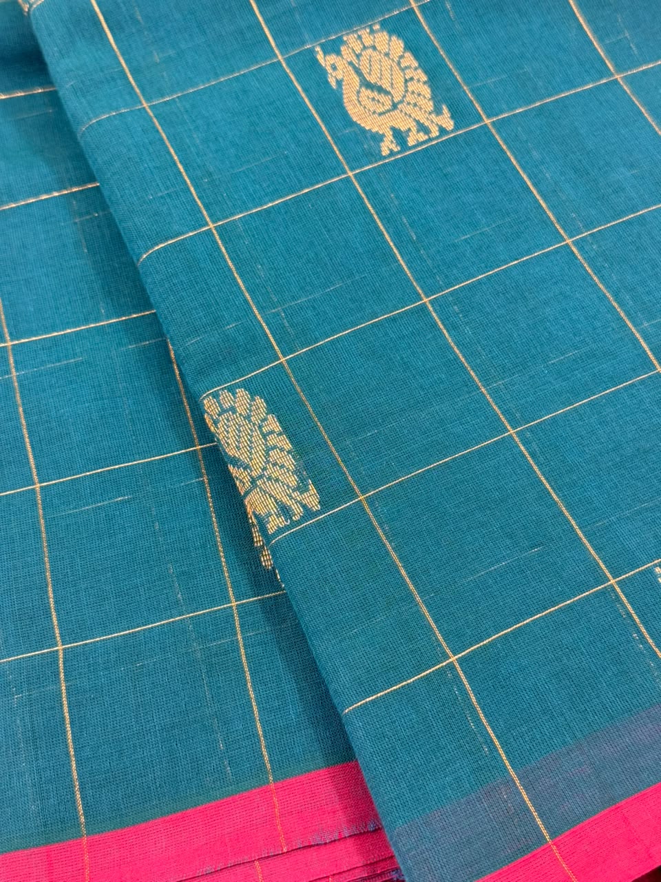 Traditional Kanchi Cotton - Sky Blue with Bright Rani Pink - TKCEQ021