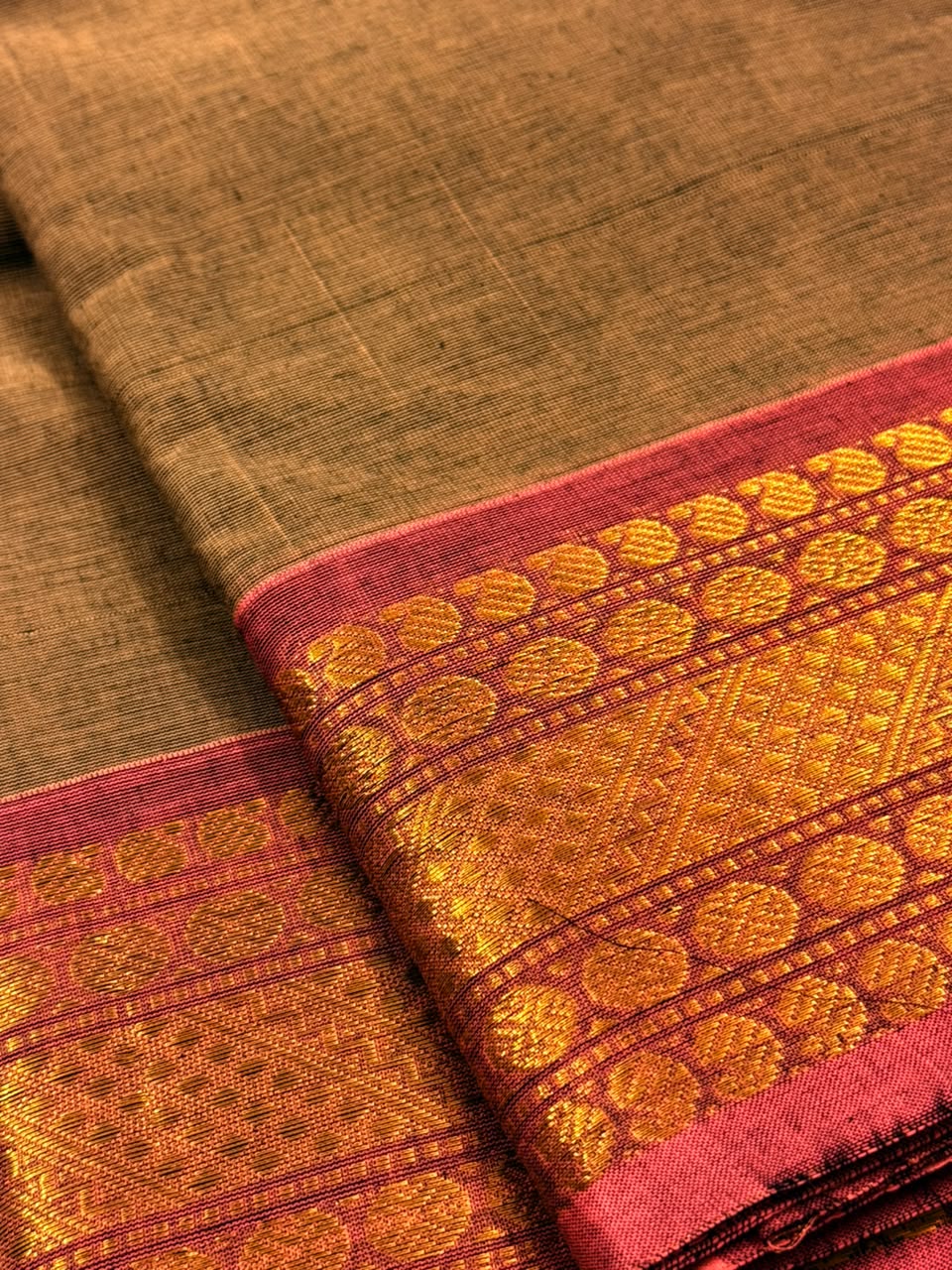Traditional Kanchi Cotton - Steel Grey with Deep Pink - TKCEQ022