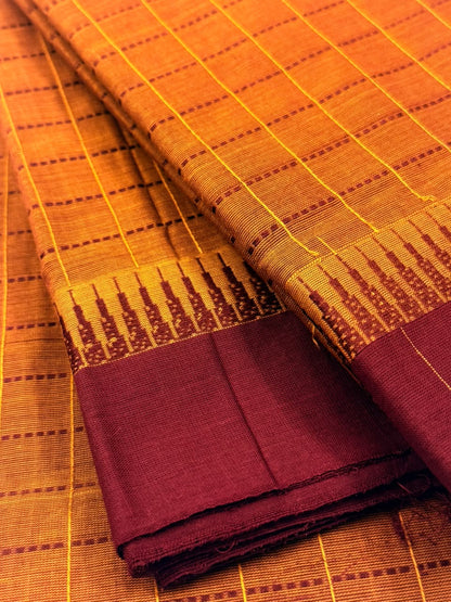 Traditional Kanchi Cotton - Mustard Brown with Deep Maroon - TKCEQ027