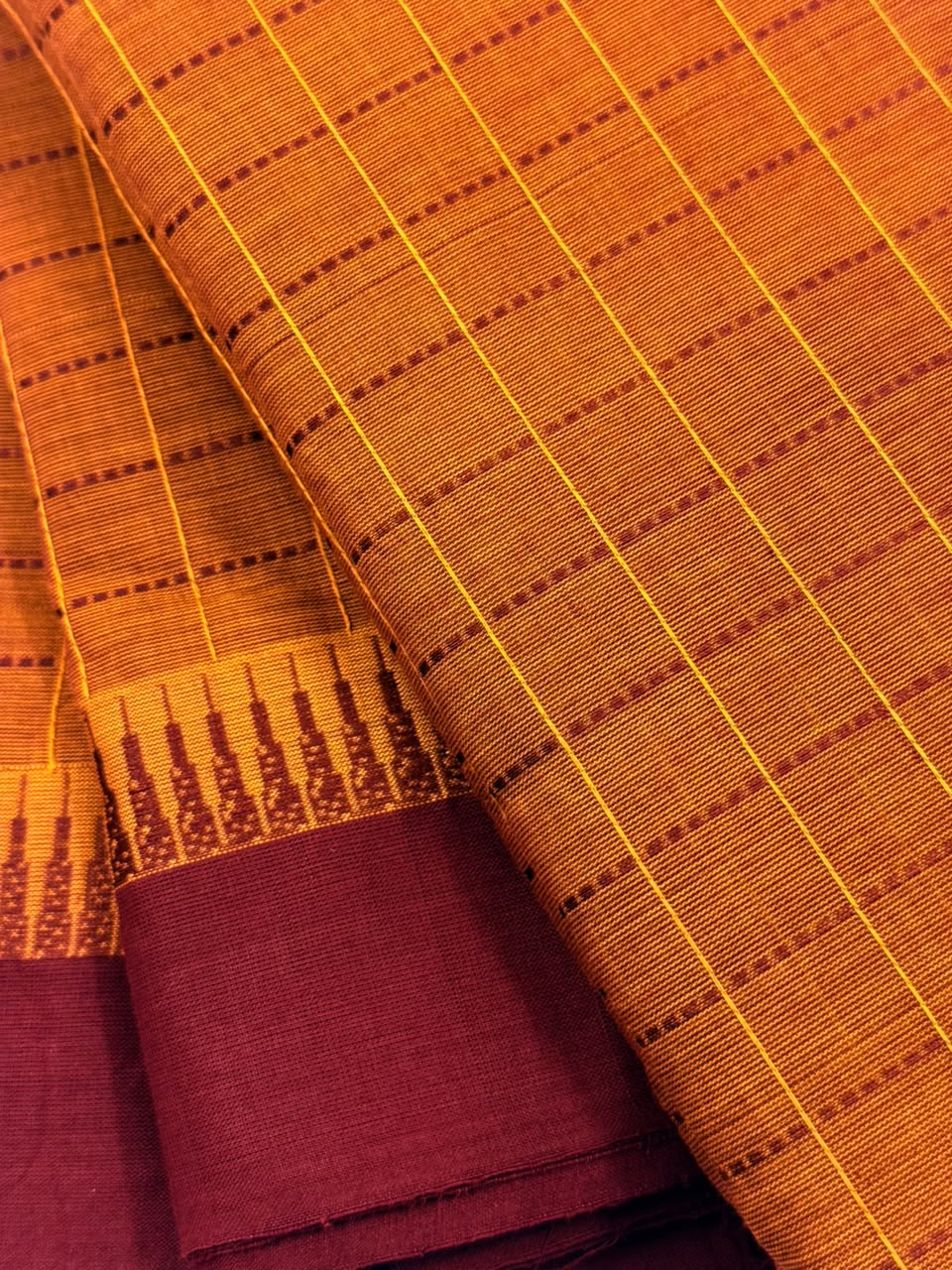 Traditional Kanchi Cotton - Mustard Brown with Deep Maroon - TKCEQ027