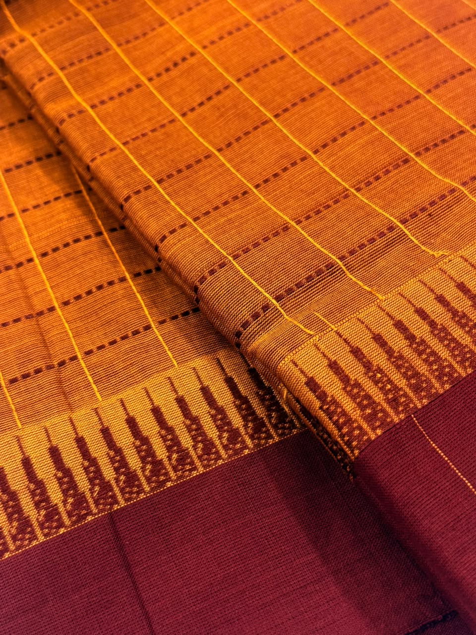 Traditional Kanchi Cotton - Mustard Brown with Deep Maroon - TKCEQ027