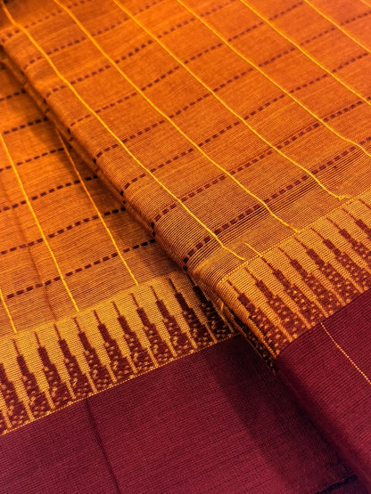 Traditional Kanchi Cotton - Mustard Brown with Deep Maroon - TKCEQ027