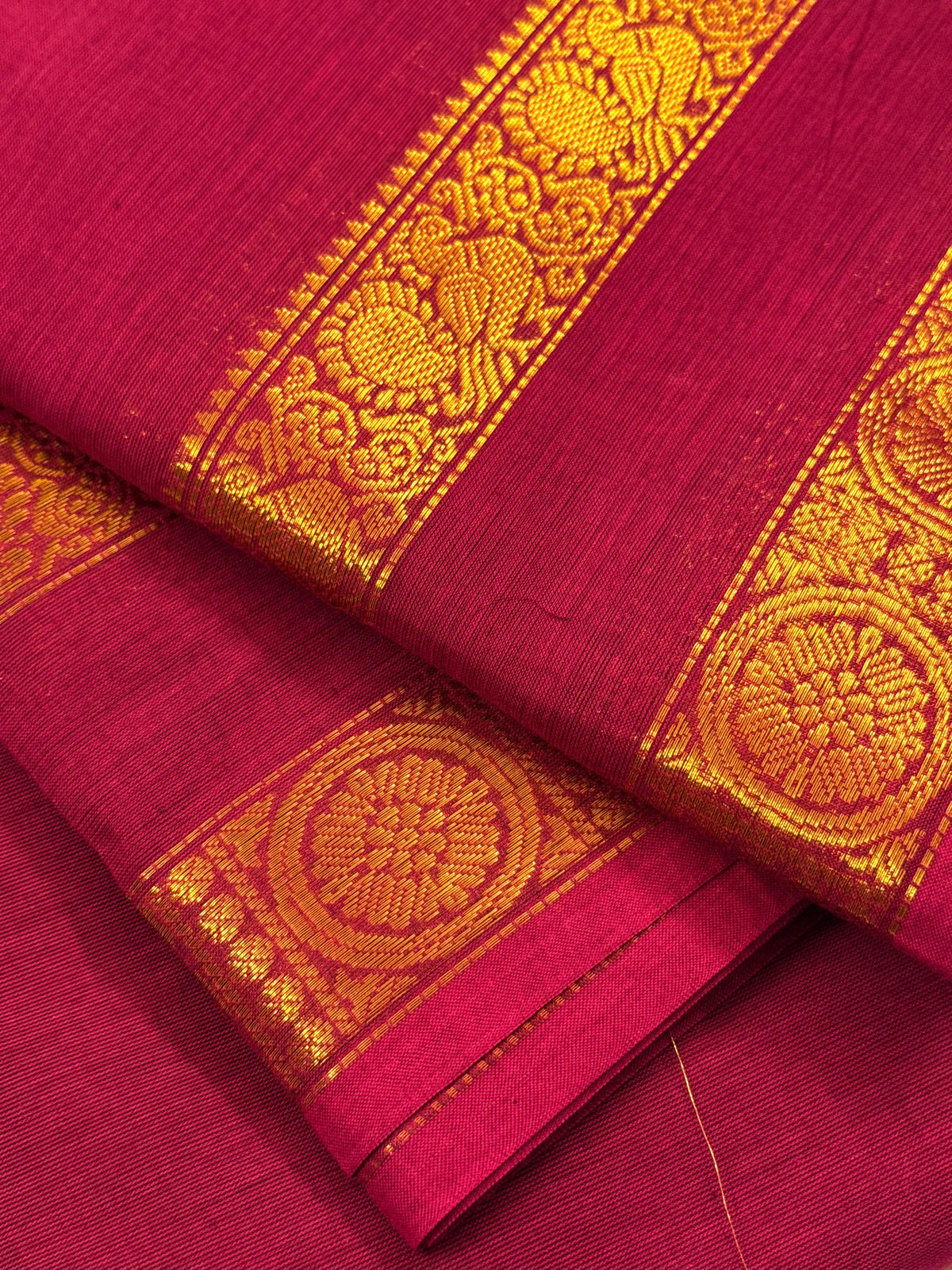 Traditional Kanchi Cotton -  Deep Pink with Gold Zari Rettapetta Border - TKCEQ031