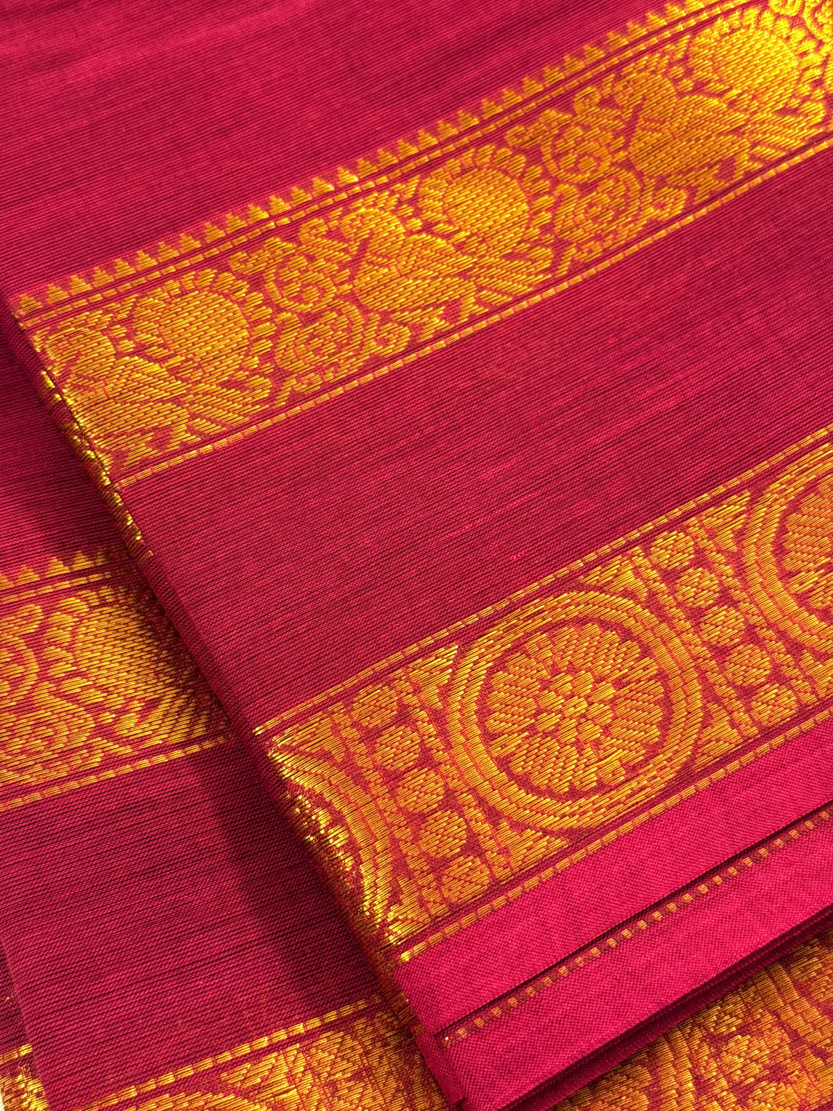 Traditional Kanchi Cotton -  Deep Pink with Gold Zari Rettapetta Border - TKCEQ031