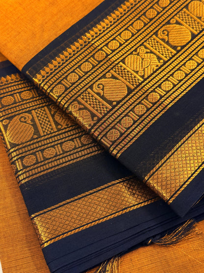 Traditional Kanchi Cotton - Bright Mustard Yellow with Black & Gold Zari - TKCEQ033