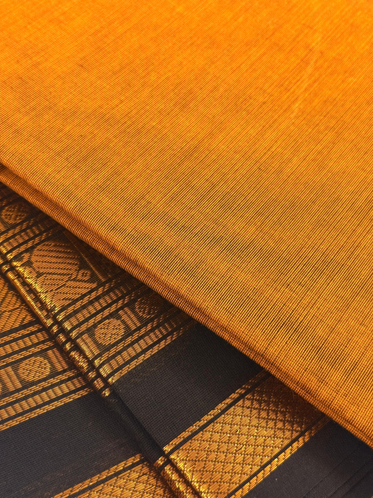Traditional Kanchi Cotton - Bright Mustard Yellow with Black & Gold Zari - TKCEQ033