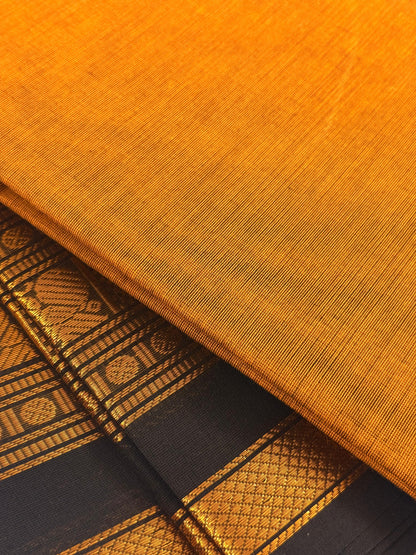 Traditional Kanchi Cotton - Bright Mustard Yellow with Black & Gold Zari - TKCEQ033