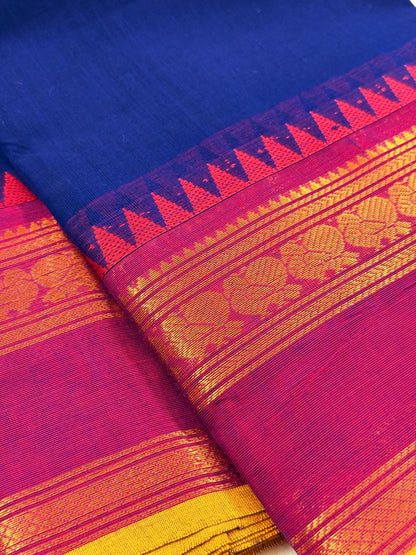 Traditional Kanchi Cotton -  Royal Blue with Rani Pink & Gold Zari  - TKCEQ034
