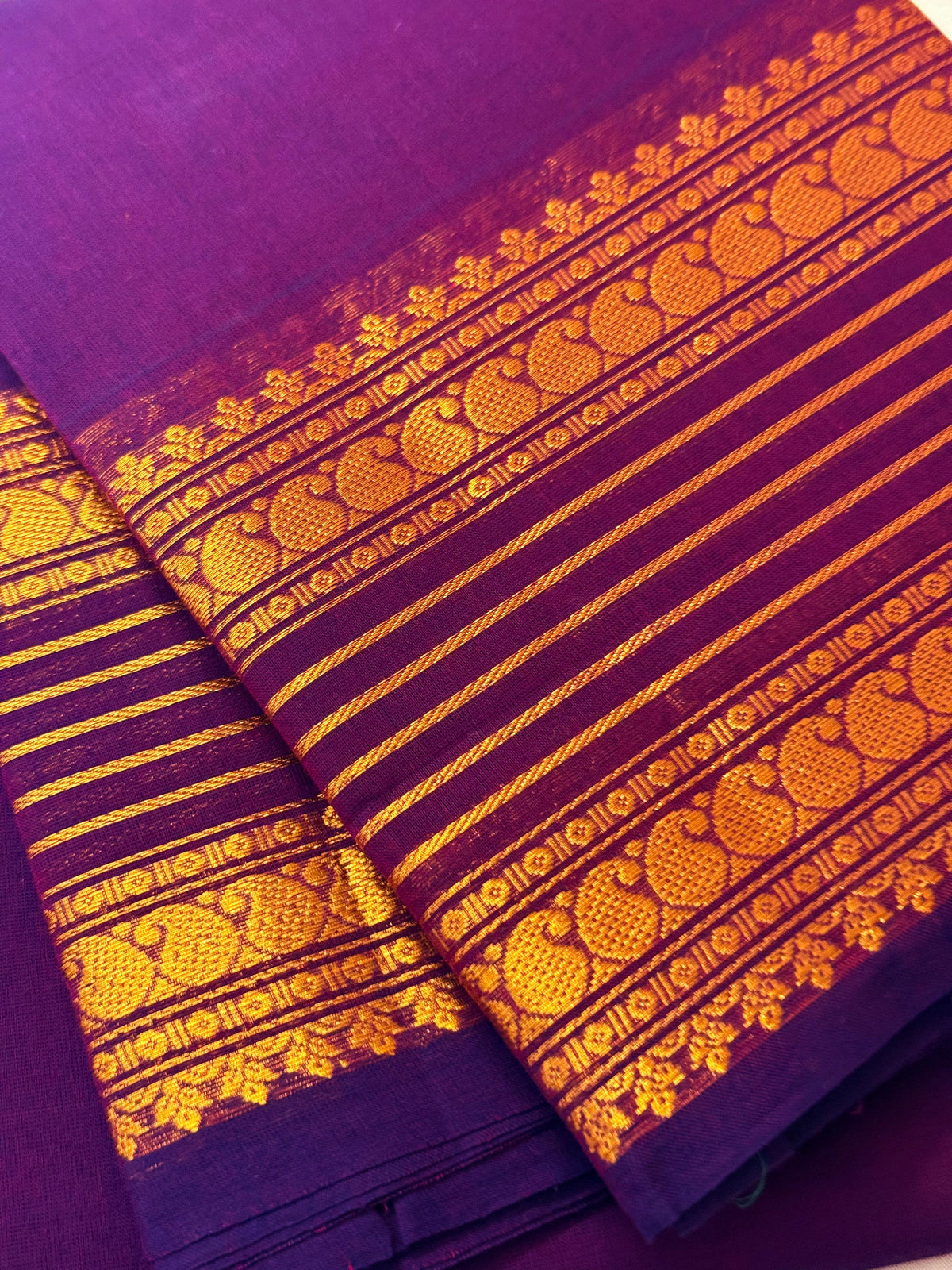 Traditional Kanchi Cotton -  Royal Purple with Gold Zari  - TKCEQ036