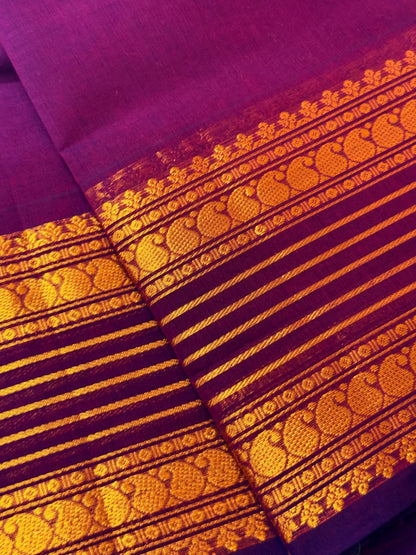 Traditional Kanchi Cotton -  Royal Purple with Gold Zari  - TKCEQ036
