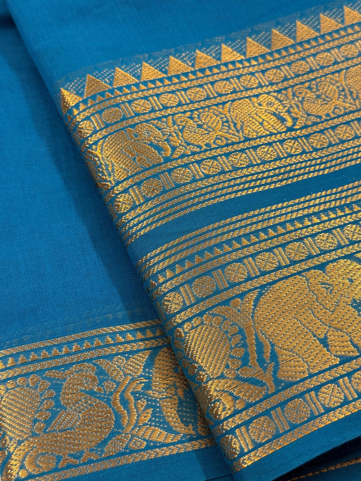 Traditional Kanchi Cotton -  Bright Sky Blue with Gold Zari  - TKCEQ041