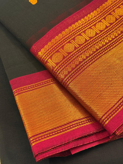 Traditional Kanchi Cotton - Black with Magenta Pink & Gold Zari - TKCEQ046