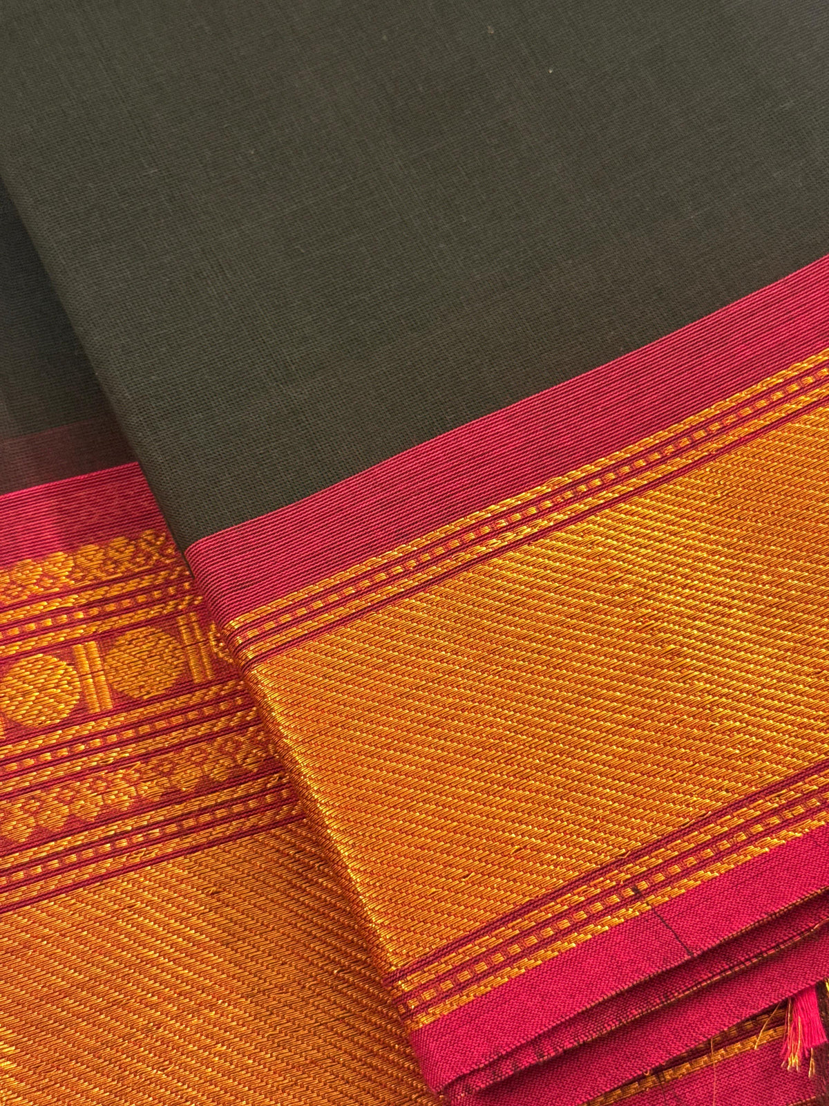 Traditional Kanchi Cotton - Black with Magenta Pink & Gold Zari - TKCEQ046