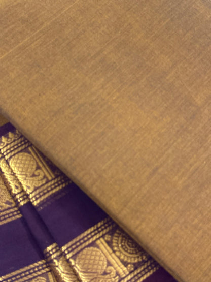 Traditional Kanchi Cotton - Sandalwood Gold with Deep Burgundy & Gold Zari - TKCEQ047