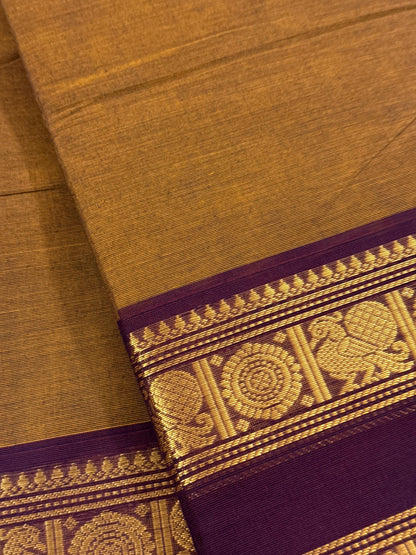Traditional Kanchi Cotton - Sandalwood Gold with Deep Burgundy & Gold Zari - TKCEQ047