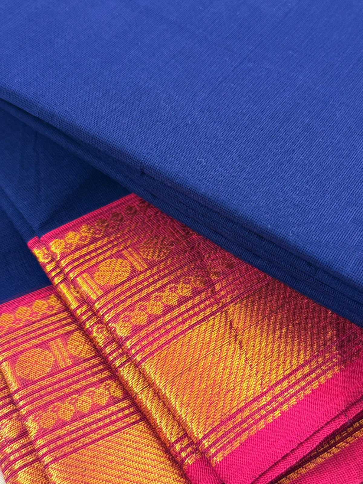 Traditional Kanchi Cotton -  Dark Blue with Bright Pink & Gold Zari  - TKCEQ049