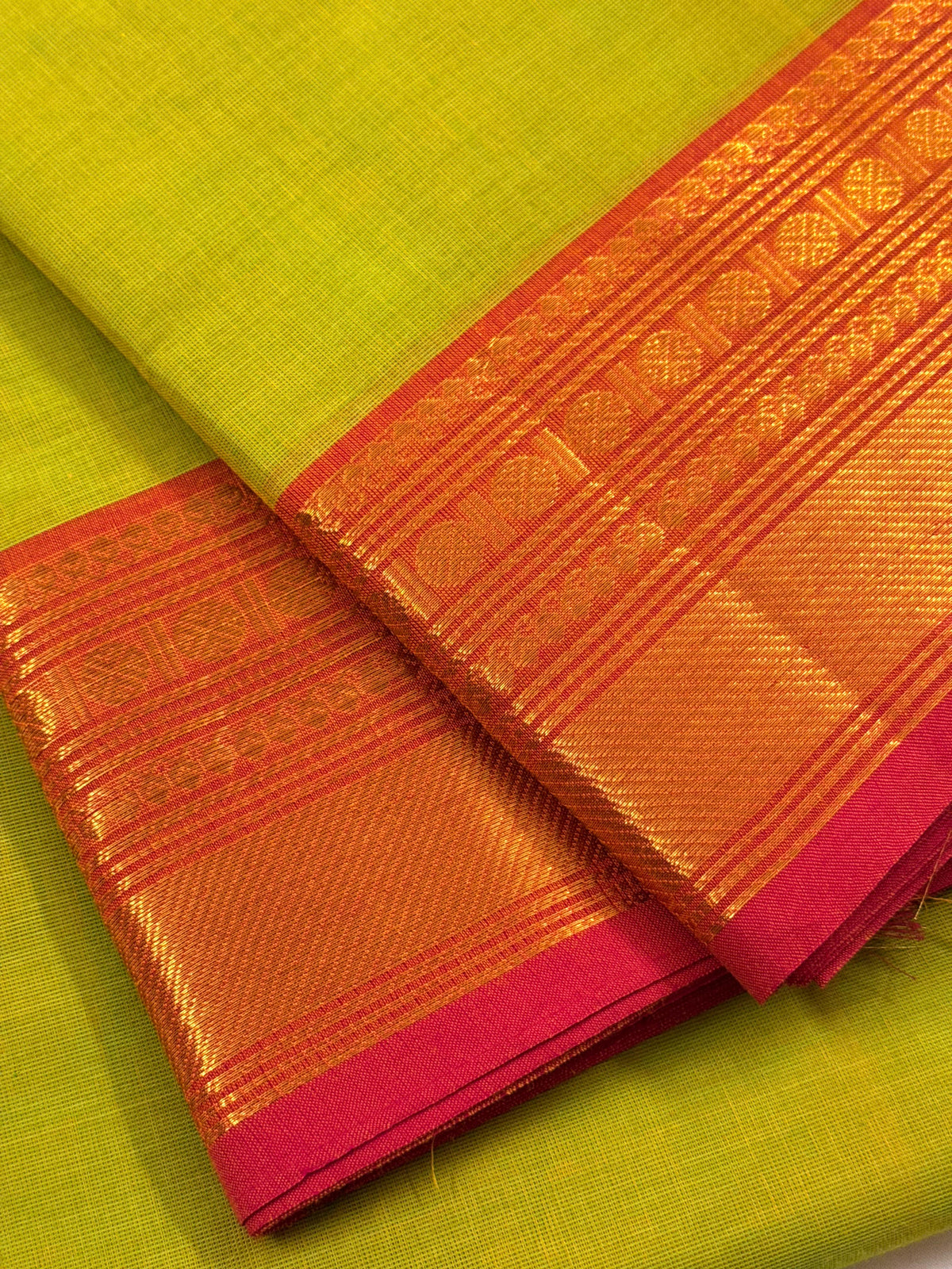 Traditional Kanchi Cotton -  Bright Lemon Yellow with Pink & Gold Zari  - TKCEQ050
