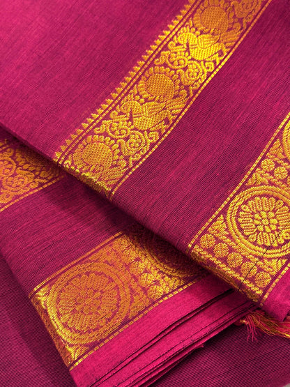 Traditional Kanchi Cotton - Magenta Pink with Gold Zari Rettapetta Border - TKCEQ054