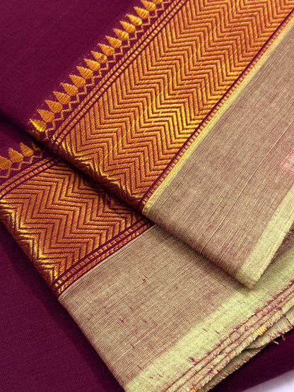 Traditional Kanchi Cotton - Wine with Soft Sage Green & Gold Zari - TKCEQ055