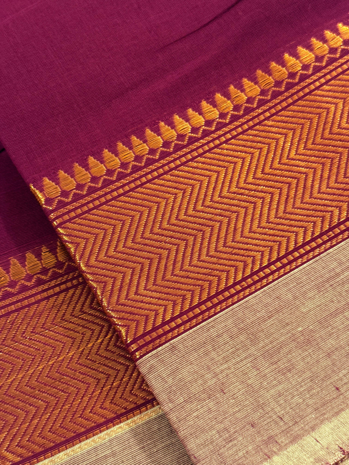Traditional Kanchi Cotton - Wine with Soft Sage Green & Gold Zari - TKCEQ055