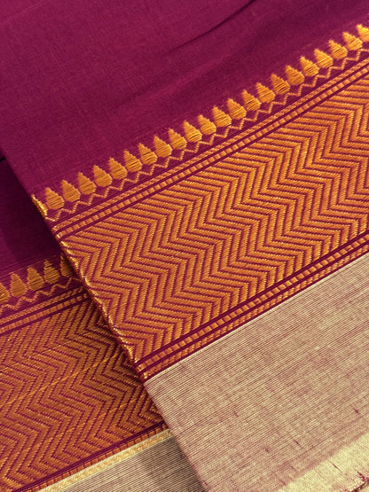 Traditional Kanchi Cotton - Wine with Soft Sage Green & Gold Zari - TKCEQ055