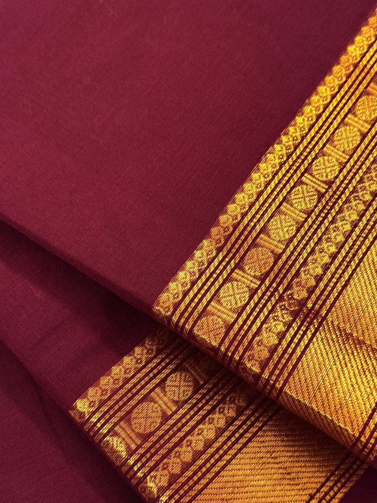 Traditional Kanchi Cotton - Deep Coffee Brown with Gold Zari - TKCEQ056