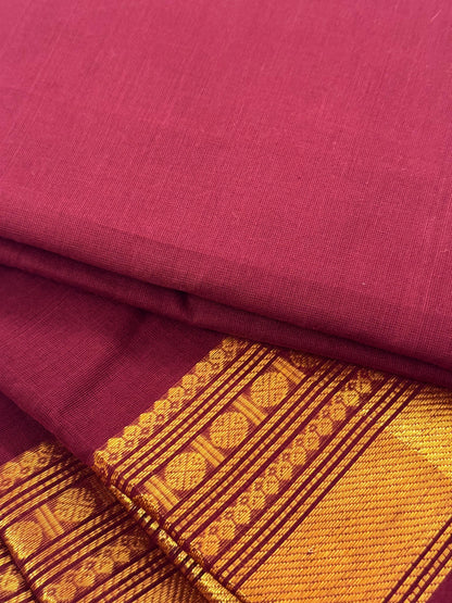 Traditional Kanchi Cotton - Deep Coffee Brown with Gold Zari - TKCEQ056