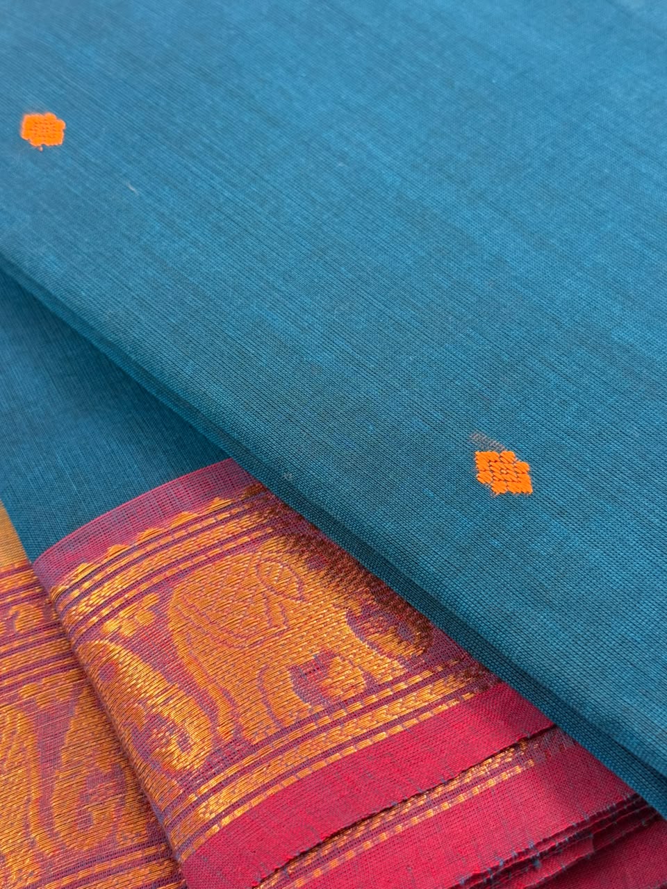 Traditional Kanchi Cotton - Peacock Blue with Lavender - TKCEQ017