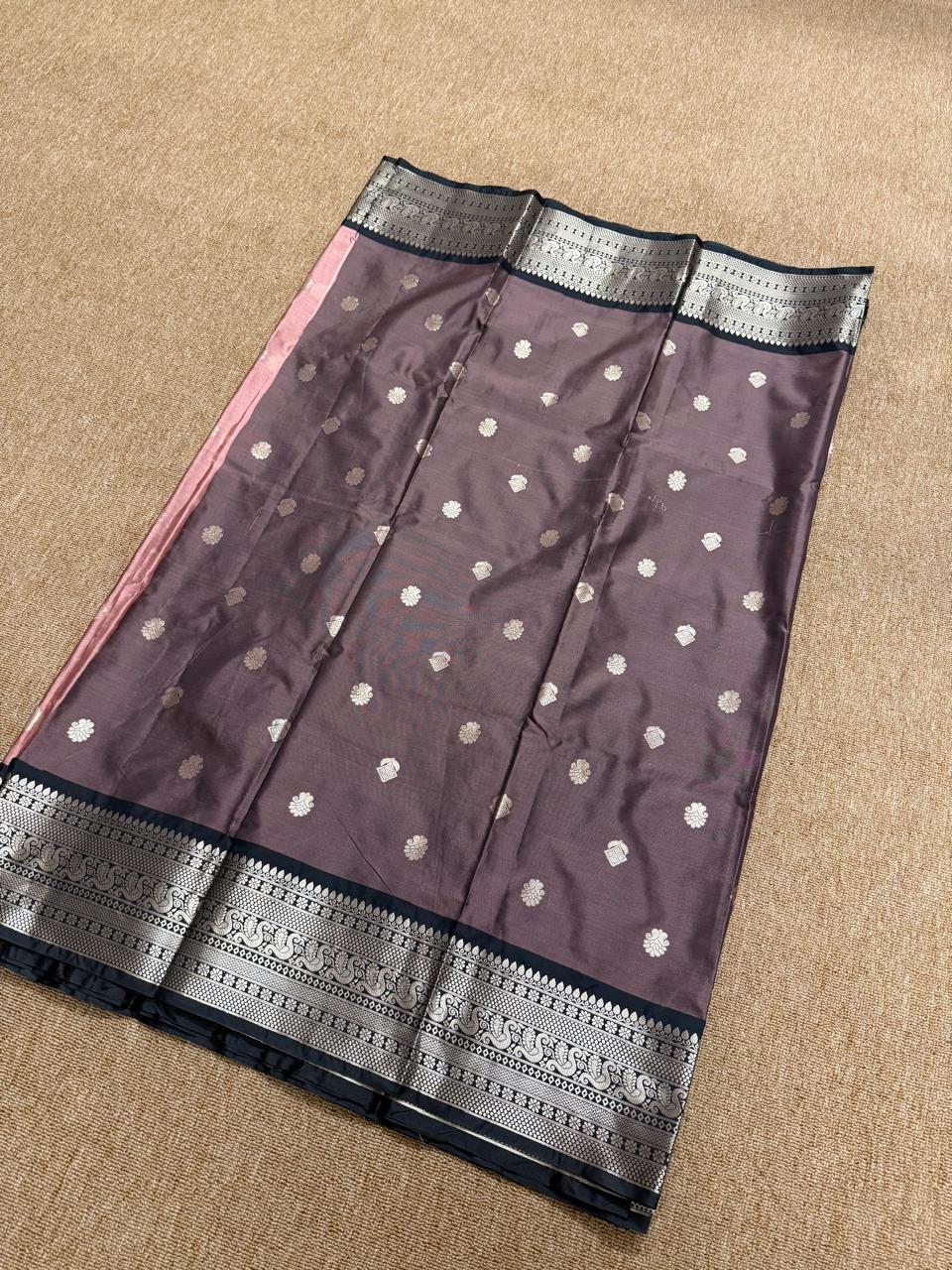 Banarasi Soft Katan Silk Saree - Pink with Black - BKSEQ002
