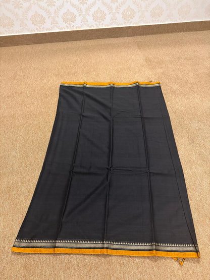 Narayanpet Saree - Black with Mustard Border - NPEQ022